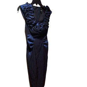 Women’s Xscape Navy Blue Cap Sleeve Ruffled Neck Dress Sz 4